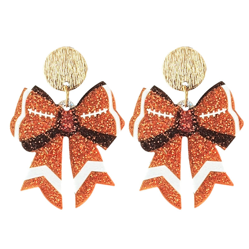 Wholesale Football Glitter Day Atmosphere Colorful Earrings Bow Element Coffee Autumn Earrings